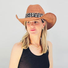 Load image into Gallery viewer, Brown Suede Cowboy Hat with Feather Band