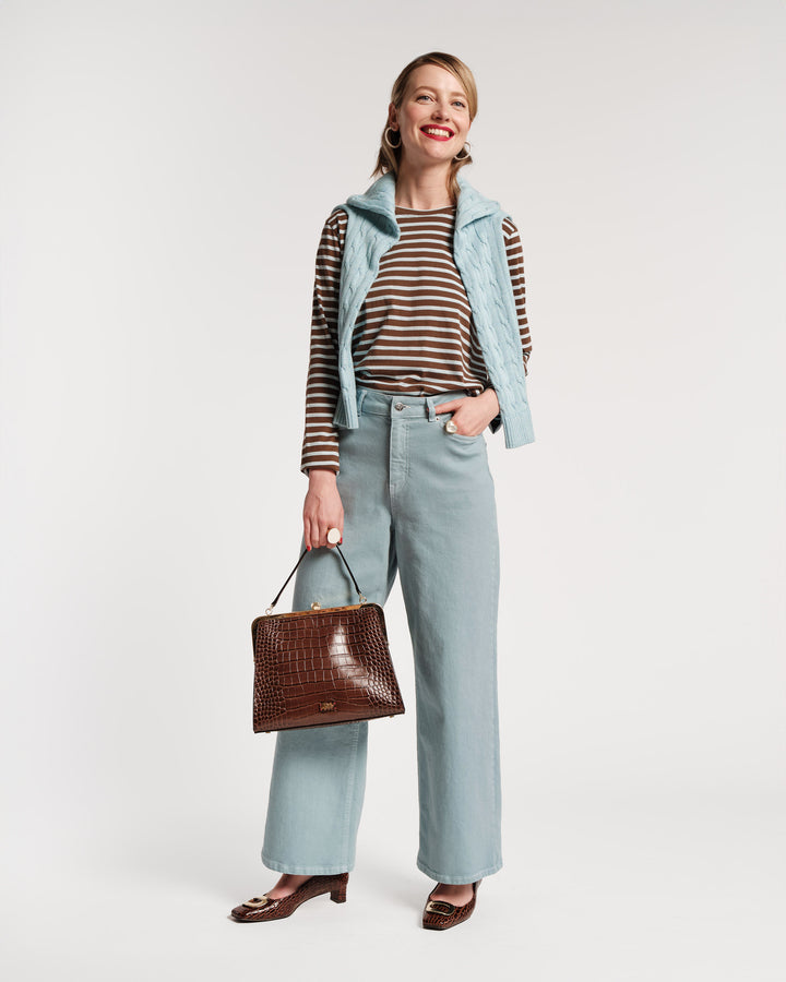 Jackie Frame Bag Croc Embossed Leather Chocolate – McCulleys of