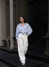 Load image into Gallery viewer, Oxford Blouse w Rhinestone Detail & Blouson Sleeves