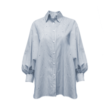 Load image into Gallery viewer, Oxford Blouse w Rhinestone Detail & Blouson Sleeves