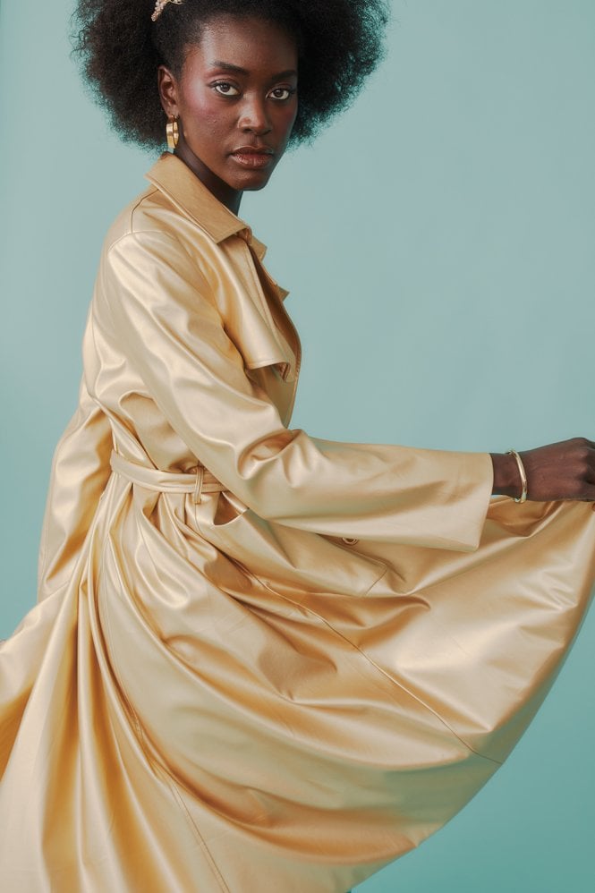 Gold Trench Coat with Detachable Mongolian Fur McCulley's Gold Trench Coat with Detachable Mongolian Fur McCulley's
