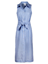 Load image into Gallery viewer, Ellis Sleeveless Tie-Front Maxi Dress Blue Dobby Stripe
