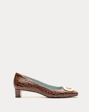 Load image into Gallery viewer, Mary Mini Block Heel Croc Embossed Leather Chocolate