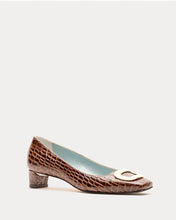 Load image into Gallery viewer, Mary Mini Block Heel Croc Embossed Leather Chocolate