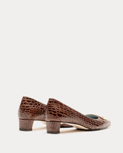 Load image into Gallery viewer, Mary Mini Block Heel Croc Embossed Leather Chocolate
