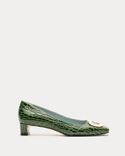 Load image into Gallery viewer, Mary Mini Block Heel Croc Embossed Leather Dark Green