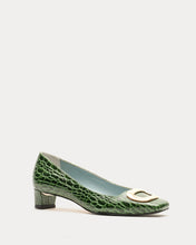 Load image into Gallery viewer, Mary Mini Block Heel Croc Embossed Leather Dark Green