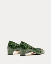 Load image into Gallery viewer, Mary Mini Block Heel Croc Embossed Leather Dark Green