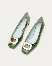 Load image into Gallery viewer, Mary Mini Block Heel Croc Embossed Leather Dark Green
