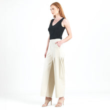 Load image into Gallery viewer, Rayon-Ponte Pleated Pocket Wide-Leg Pant