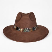 Load image into Gallery viewer, Chocolate Suede Hat with Multi Mallard Feather