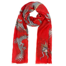 Load image into Gallery viewer, Dragon Handprinted Scarf - Red