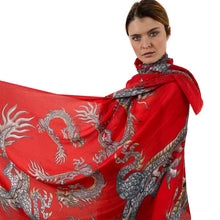 Load image into Gallery viewer, Dragon Handprinted Scarf - Red