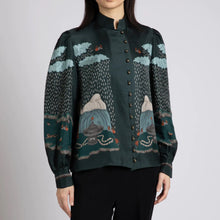 Load image into Gallery viewer, The Snow Lion Stand Collar Silk Blouse