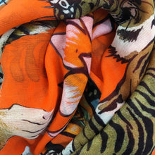 Load image into Gallery viewer, Tiger & Jungle Handprinted Cashmere Scarf