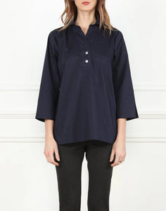Aileen 3/4 Sleeve Button Back Tunic w Shirt Collar