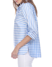 Load image into Gallery viewer, Aileen 3/4 Sleeve Pastel Stripe/Gingham Button-Back Blouse