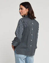 Load image into Gallery viewer, Aileen 3/4 Sleeve Black Stripe/Gingham Combo Top
