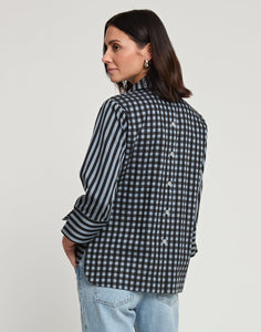 Aileen 3/4 Sleeve Black Stripe/Gingham Combo Top