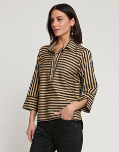 Aileen 3/4 Sleeve Black Stripe/Gingham Combo Top