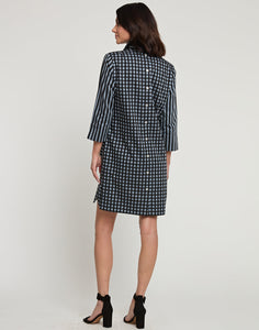 Aileen 3/4 Sleeve Stripe/Gingham Combo Dress