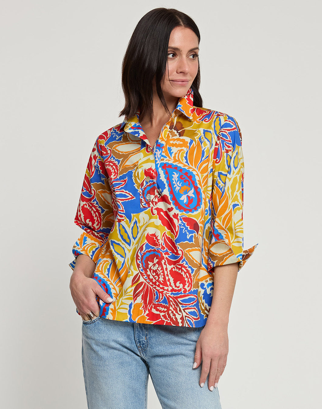 Aileen 3/4 Sleeve Botanical Paisley