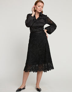 Gloria Midi Skirt - Black Lace