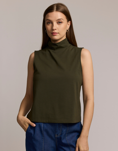 Carolina Sleeveless Mock Neck Double Knit Panel Shirt