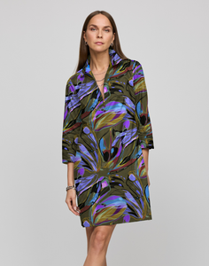 Alessa 3/4 Sleeve Abstract Camo Print Dress
