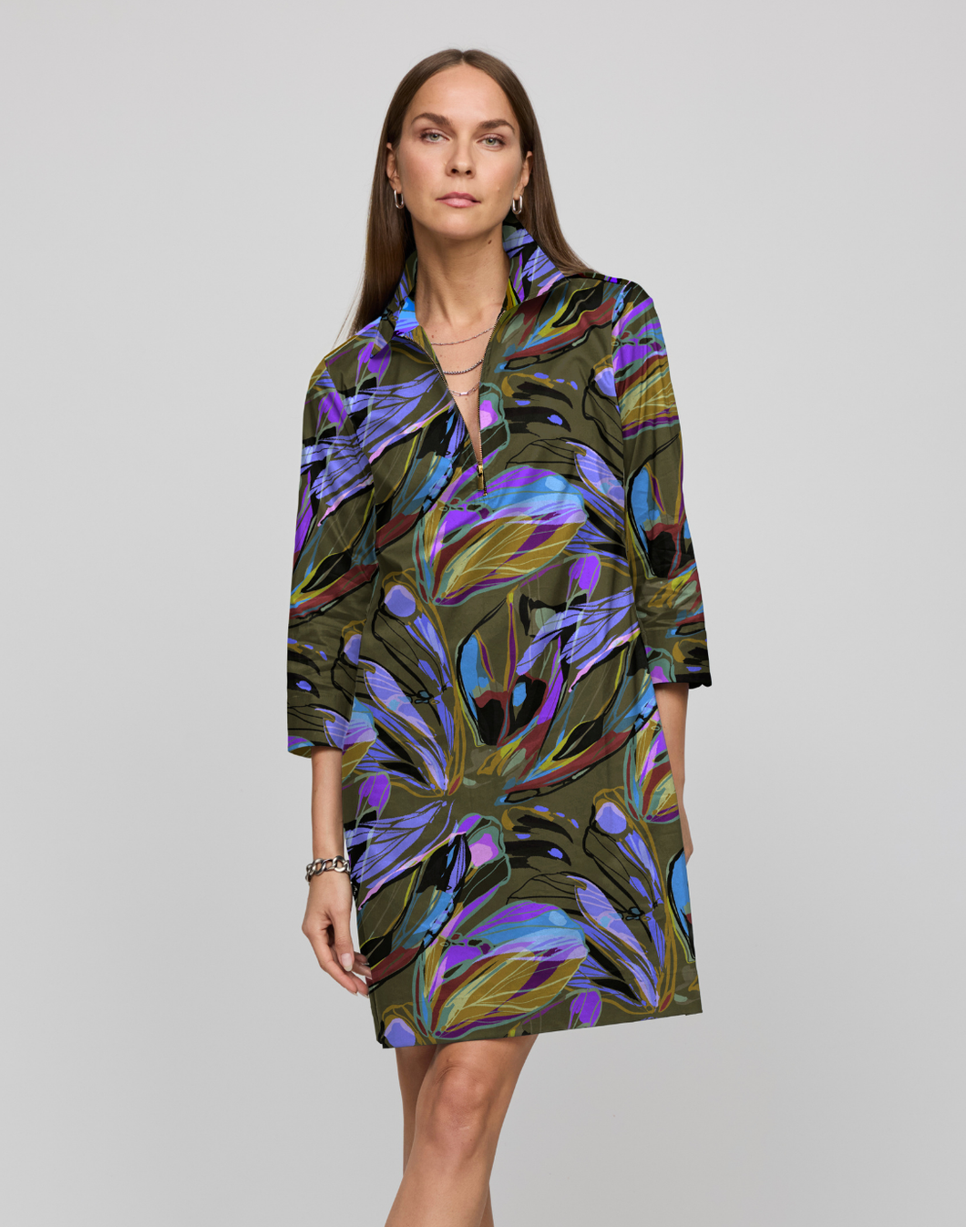 Alessa 3/4 Sleeve Abstract Camo Print Dress