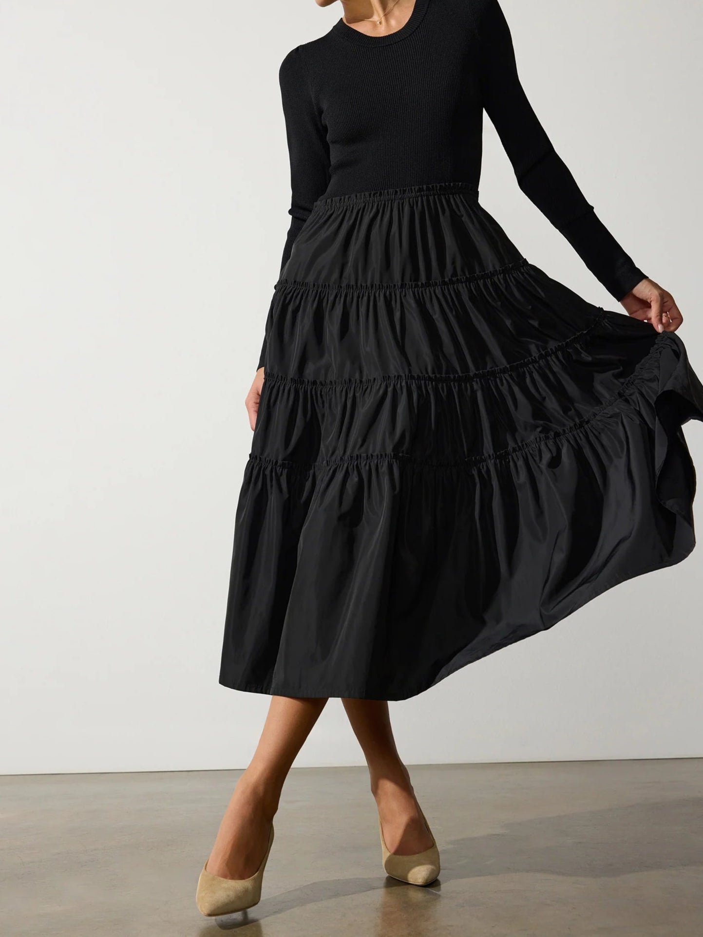 chinese dress ladies The Lace Vee Looker Pullover in Dark Charcoal Melange with Black Lace | S