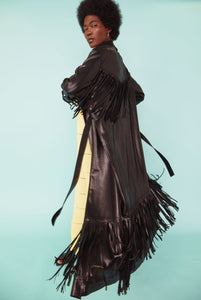 Tassel Trench Coat in Metallic Bronzed Black