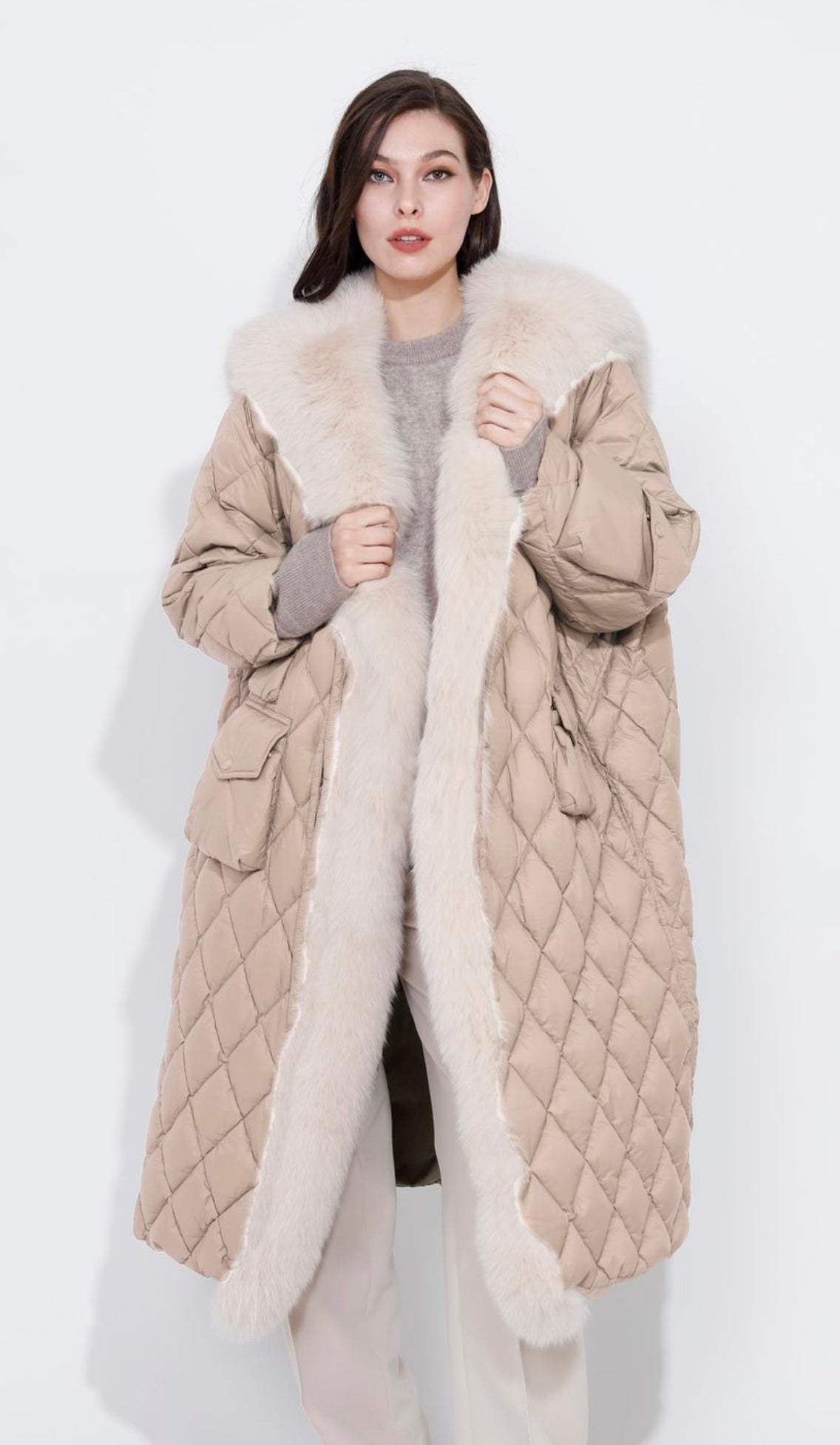 Long Down Coat with Sailor Fox Collar