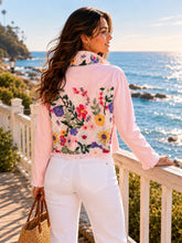 Load image into Gallery viewer, Petals &amp; Lace Pink Denim Jacket

