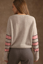 Load image into Gallery viewer, Raine Cashmere Striped-Sleeve Crew Neck
