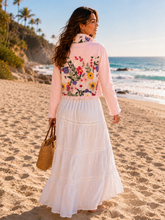Load image into Gallery viewer, Petals &amp; Lace Pink Denim Jacket
