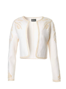 Embroidered Cropped Wool Jacket in Ivory