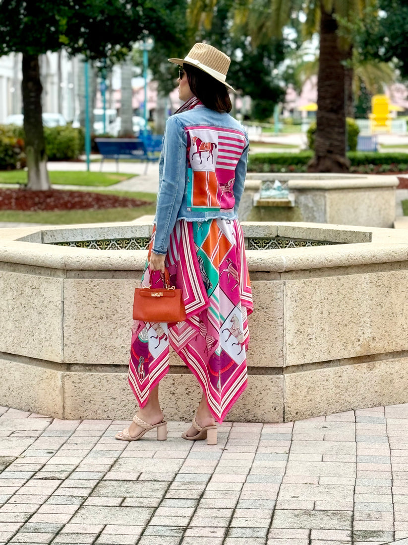 Pink Horse Silk Scarf Dress