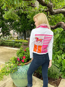 Pink Horse White Denim Jacket