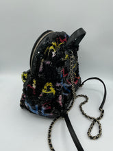 Load image into Gallery viewer, Chanel Sequin Mini Black Logo Backpack
