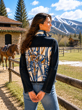 Load image into Gallery viewer, Blue Buckles &amp; Straps Dark Denim Jacket
