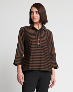 Aileen 3/4 Sleeve Black Stripe/Gingham Combo Top