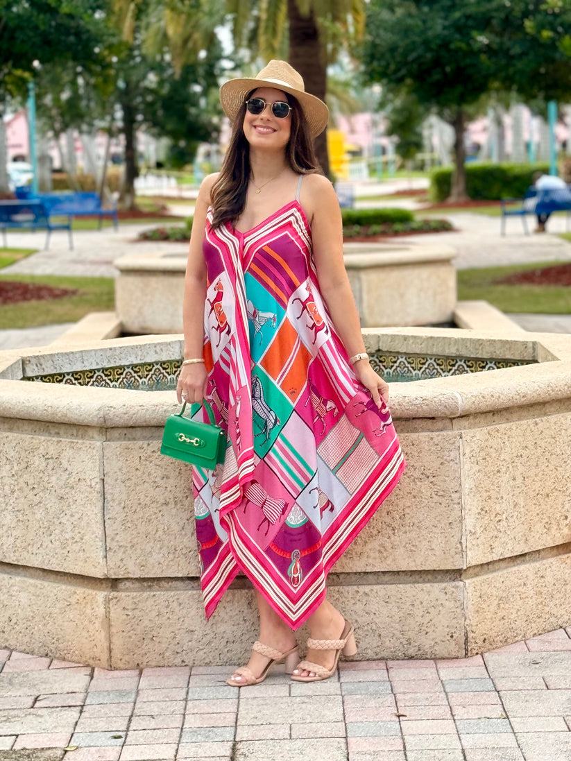Pink Horse Silk Scarf Dress