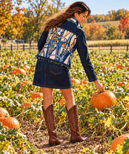 Load image into Gallery viewer, Blue Buckles &amp; Straps Dark Denim Jacket
