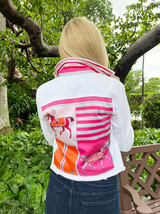 Pink Horse White Denim Jacket