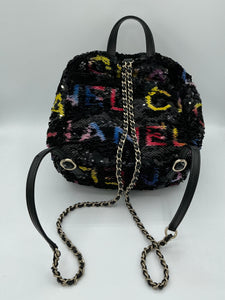 Chanel Sequin Mini Black Logo Backpack