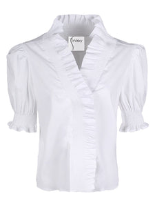 Cici White Poplin Ruffle Collar Blouse