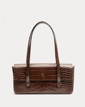 Load image into Gallery viewer, Slim Tote Croc Embossed Leather Chocolate
