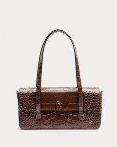 Slim Tote Croc Embossed Leather Chocolate