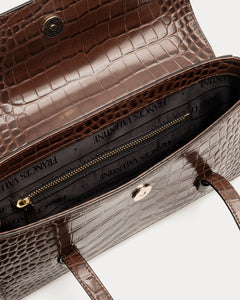 Slim Tote Croc Embossed Leather Chocolate